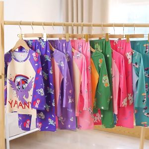 (3-14years) Kids Pyjamas Nightwear Girl Boy Short Sleeve Set Baju Tidur Budak Cartoon