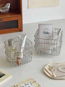 Square Stainless Steel Storage Basket Desktop Miscellaneous Cosmetic Organizer Metal Storage Box Household Organization Tool