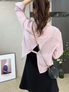 เสื้อเชิ้ตสั้นผู้หญิงฤดูใบไม้ผลิและฤดูใบไม้ร่วง ชุดคาร์ดิแกนกันแดดแบบเปิดหลัง ชุดกระโปรงสั้นสายเดี่ยว เสื้อเชิ้ตแขนยาวทรงหลวม