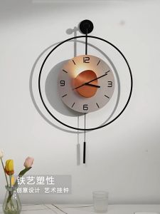 Pendulum Clock Metal Circular Wall Clock Modern Nordic Living Room Digital Clock Attractive Clock