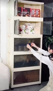 Easyhome.sg Foldable Storage Cabinet Versatile Stackable Storage Box with Wheels