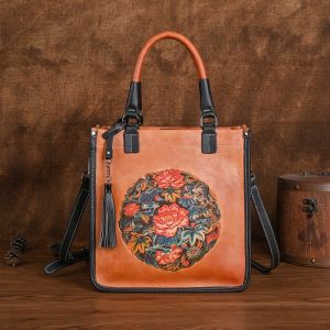 Aidrani   Plant tanned top layer cowhide womens bag retro versatile small square bag genuine leather printed single shoulder crossbody bag