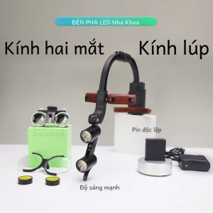 Đèn Soi Phẫu Thuật Nha Khoa Tai Mũi Họng LED Kính Lúp Hai Mắt Hộp Kim Loại Độ Phóng Đại 2.5X 3.5X Băng Đô Thoải Mái Đèn Miệng