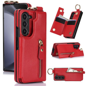szhaiyu | Leather Zipper Wallet Case For Samsung Galaxy Z Fold 8 7 6 5 4 Ultra Meatal Ring Flip Kickstand Shockproof Protective Cover