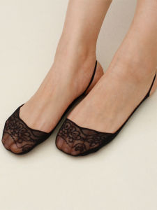 4 Pairs of Boat Socks Womens Summer Thin Lace Invisible Garter Belt Pure Cotton High Heels Socks Tight Non Slip Flats