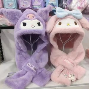 Mũ Mùa Đông Dành Cho Trẻ Em Kuromi Có Khăn Quàng Cổ Tích Hợp Bộ Mũ Khăn Quàng Cổ Có Mũ Trùm Đầu Bằng Nhung Hoạt Hình Dành Cho Bé Gái Dòng Sản Phẩm Sanrio