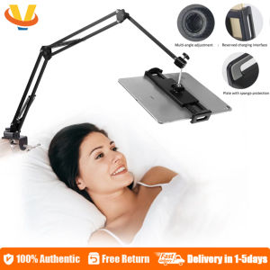 Upgraded 3 Fold Aluminum Foldable Adjustable Lazy Long Arm Holder Cellphone and Tablet Microphone Mount Clamp Cellphone Holder