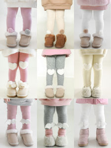 Elastic Fleece Lined Baby Girl Pants Autumn Winter New Style 3D Decoration Cuff Children Sweet Trousers Cotton Blend Casual mid Waist