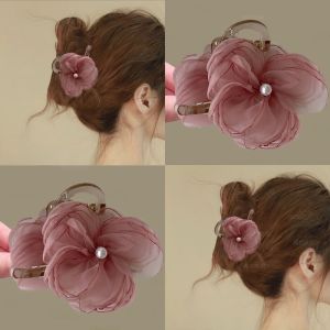 Fashionable Vintage Pearl Mesh Flower Hair Clip Womens Korean Style High-End Sensation Creative Cultural Bracelet