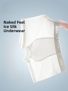 miiow | Mens Ice Silk Underwear Summer Cool Breathable Flat Angle Comfortable No Trace Antibacterial Crotch Shorts Quatrefoil Briefs