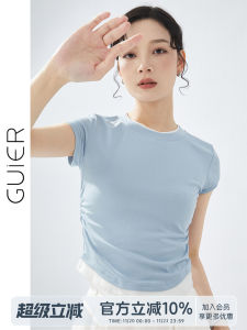 Guier Color Block Knitted Slim Fit round Neck Top Womens Summer New Style Faux Two-Piece Clothing Short Sleeve T-Shirt