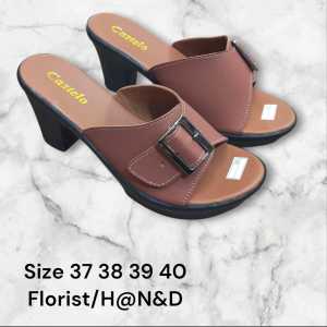 Sandal heels hak wanita bahan sintetis merk castelo size 37-40