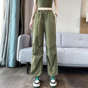 American Style Ice Silk Quick Dry Work Pants Women Summer Thin Loose Wide Leg Casual Sports Pants Straight Tube Pants