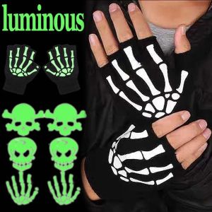 Luminous Skull Gloves Halloween Cosplay Mittens Horrible Warmer Punk Male Outdoors Skeleton Non Slip Half-finger Gloves