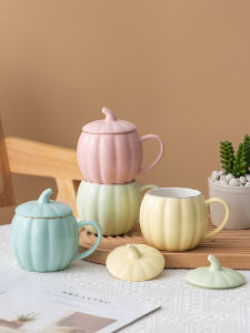 Creative Ceramic Pumpkin Mug with Lid Large Capacity Coffee Cup High Temperature Resistant Microwave Safe Ins Style Couples Cup