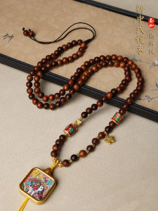 Tayga Original Design Black Pear Sandalwood Buddha Amulet Necklace Womens Style New Chinese Style National Trend Tangka Chain