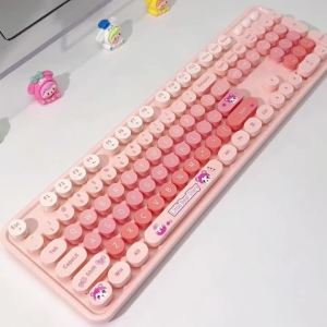 Mofii | MOFii Cute Bear Wireless Keyboard and Mouse Combo Round Keycaps Full Size 2.4G Keyboard Mouse Set for Girls US QWERTY Layout