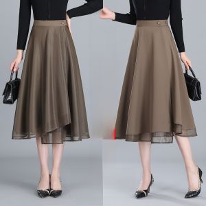 Fashionable Double-Sided Wear Asymmetrical Half-Skirt Elegant Design One-Piece A-Line Skirt Polyester Fiber High Waist Midi Skirt
