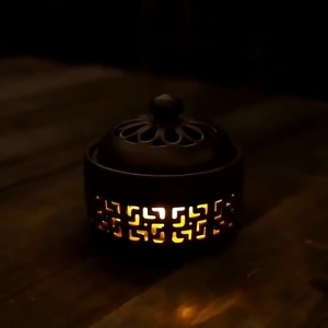 Lư xông Trầm  cao cấp Gốm Trụ nâu 10cm[sẵn Pin+ lót chống cháy] Tuyền Châu Đức Hoa