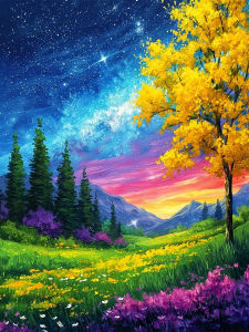 Huacan 5D DIY Diamond Painting Starry Sky Mountain Wilderness Dusk Diamond Mosaic Landsacape Complete Kit Picture Of Rhinestones