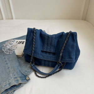 Túi Tote Da Dệt Denim Cạp Cao Túi Đeo Chéo Đi Làm Thường Ngày Túi Xách Dung Tích Lớn Túi Đeo Vai Dây Dây Đeo Dây Rộng Cho Nữ