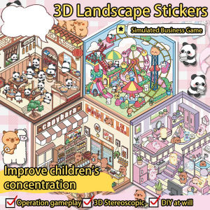 Cartoon 3D Landscaping Hut Stickers DIY Toy Game Sticker Miniature Scene Cut free Scene Handbook 3D Stacked Handbook Stickers