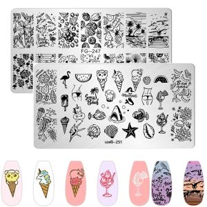 ไอศกรีมแผ่นปั๊มเล็บการ์ตูนปลานกหมีเล็บภาพสัตว์เรขาคณิตพืชดอกไม้ออกแบบแสตมป์แม่แบบ