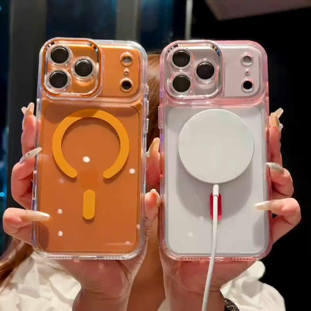 Magsafe Claer Case for iphone 11 12 13 14 15 pro max 15 plus aesthetic pink lucu pelindung kamera casing ip 11 12 13 14 15 promax back cover