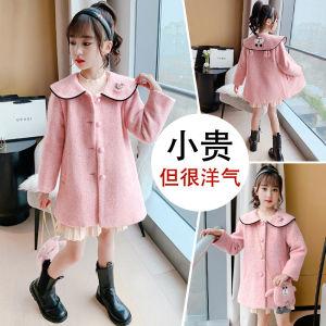 เสื้อคลุมแบบฤดูหนาวฤดูใบไม้ผลิและฤดูใบไม้ร่วงสำหรับเด็กหญิงชุดเด็กสำหรับเด็กหญิงวัย5-12ขวบเสื้อโค้ทผ้าวูลเพิ่มความหนาบุขนสไตล์ตะวันตกยอดนิยมสำหรับเด็ก6ขวบ9ขวบ