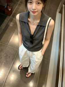 YUANYA | Flax Loose No Sleeve V-neck Leisure Tank Top