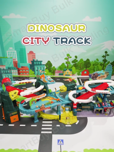 SmartBuy 2 in 1 Dinosaur City Track Volcano Adventure Parking Toy with Mist Connectable Design