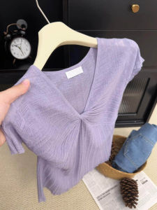 V.C.I | Stylish V-Neck Knot Slim Fitting Short Sleeve Shirt
