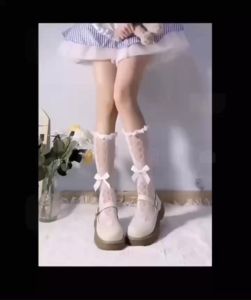 Tất Lưới Công Chúa Đính Nơ Xinh Xắn Gợi Cảm Phối Lưới Chéo Giản Dị Quyến Rũ