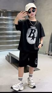 B&B 2Pcs Set Children Kids Boy Cotton T Shirt Shorts Pants Fashion Kid Boys Baju Budak Lelaki Baju Raya Kanak-Kanak 男童新年衣服上衣短裤套装