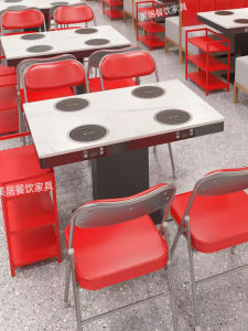 Modern Integrated Electric Hotplate Seafood Restaurant Self-Service Hotpot Table with Chair Combination Rectangular Desktop
