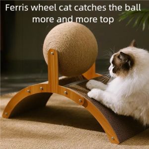 2 In 1 Wooden Cat Scratching Ball Sisal Scratch Board Durable Grinding Paw Toy Solid Wood Scraper For Cats Kittens Pet Supplies