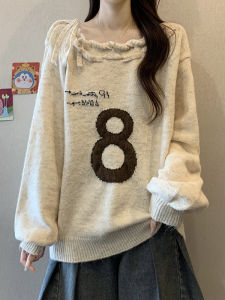 Off-shoulder Loose Letter Printed Sweater