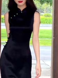 Elegant Black Cheongsam Young Style Retro Chinese Feel Slimming Beautiful Spring New High End Shanghai Old School Fashion