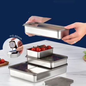 304 Stainless Steel Food Storage Tray Fresh-keeping Box with Sealed Lid Sausage Fruit Dish Frozen food Organizers Food Container