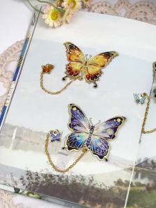 Vintage Monet Van Gogh Oil Painting Gold-Stamped Butterfly Metal Bookmark Butterfly Pendant Hanging Ornament Bookmark Gift