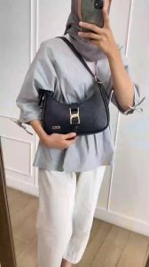 ENJI Tas Selempang Wanita Chic Hitam/Cream/Ivory Desain Quilted Kulit