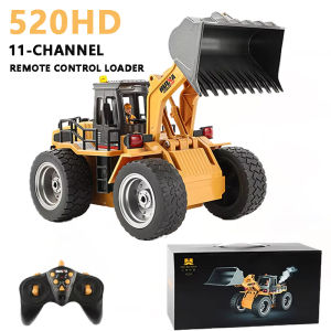 Huina | HUINA 1/18 520HD RC Alloy Loader 2.4G Remote Control Bulldozer Forklift Engineering Vehicle Model 11-Channel Led Light Toy Gift