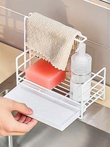Kitchen Sink Dish Sponge Steel Wool Drain Rack Windowledge Cloth Holder Iron Material Nordic Style Kitchen Storage Shelf
