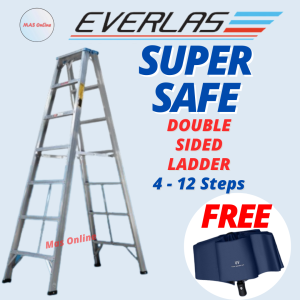 EVERLAS Aluminium Double Sided Ladder Step Ladder 4/5/6/7/8/9/10/11/12 Steps Aluminium Tangga Lipat Heavy Duty Foldable Staircase Stool Ladders & Workbenche Folding 楼梯 家用梯子 Materials Handling