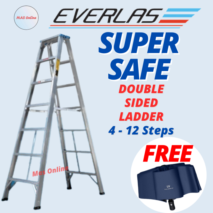 ORIGINAL DS08 Everlas 8 Steps Heavy Duty Aluminium Double Sided Ladder