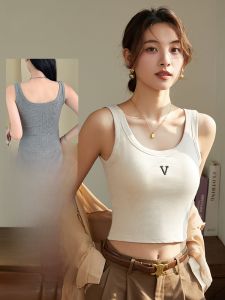 Miiow | Cat Person Lychee Color Cotton Letter Base Tank Top With Chest Pad Cover Side Breast Summer New Style Outdoor Wear Vest