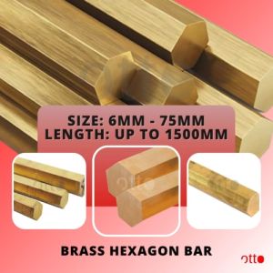Brass HEXAGON- 50mm 60mm 65mm 70mm 75mm diameter x 4 inches length