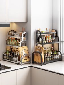 MUJIE Kitchen Storage Rack Multi-Functional Knife Holder Seasoning Storage Utensils Chopstick Organizer Carbon Steel Tower Design