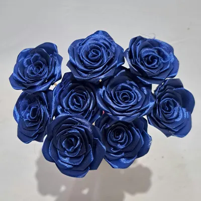 Bunga mawar satin navy premium diameter 7 cm