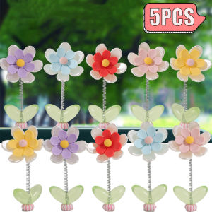 5pcs Car Bobble Head Flower Ornament Car Dashboard Vents Cute Flowers Decorative Accessories Auto Interior Supplies